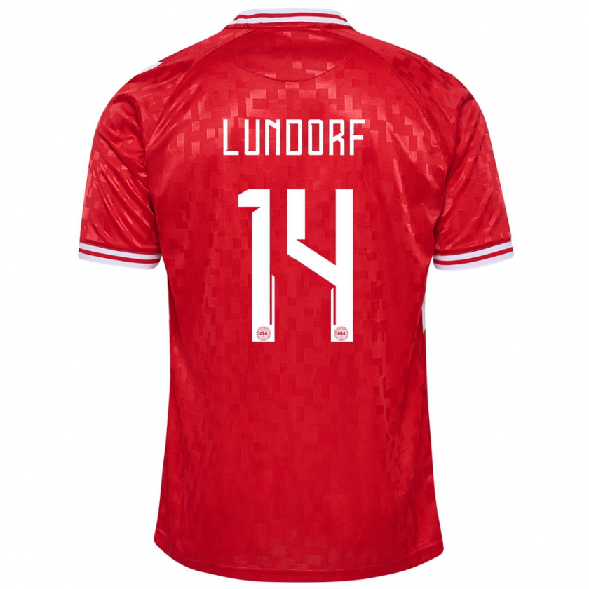 Kandiny Niño Camiseta Dinamarca Matilde Lundorf #14 Rojo 1ª Equipación 24-26 La Camisa Chile