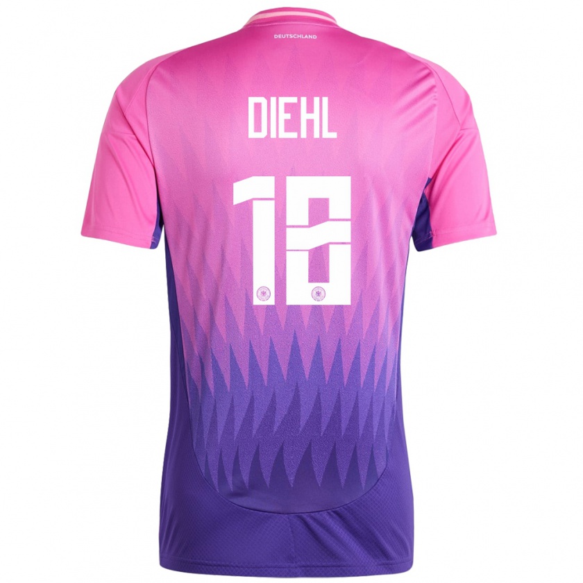 Kandiny Niño Camiseta Alemania Justin Diehl #18 Rosado Morado 2ª Equipación 24-26 La Camisa Chile