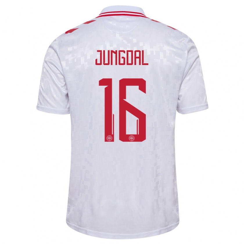 Kandiny Niño Camiseta Dinamarca Andreas Jungdal #16 Blanco 2ª Equipación 24-26 La Camisa Chile