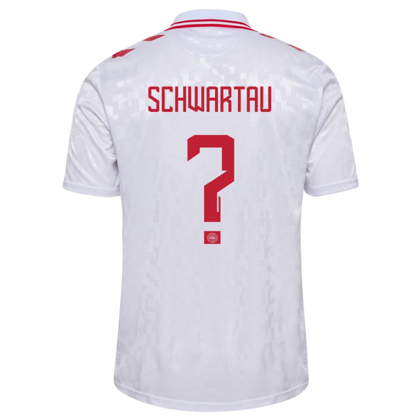 Kandiny Niño Camiseta Dinamarca Oscar Schwartau #0 Blanco 2ª Equipación 24-26 La Camisa Chile
