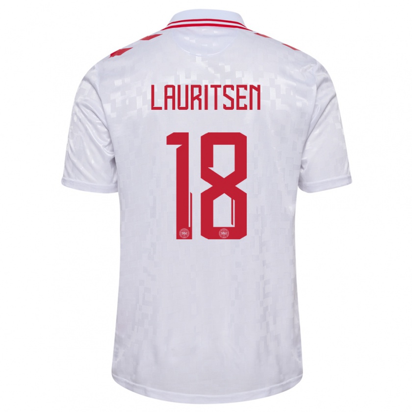 Kandiny Niño Camiseta Dinamarca Tobias Lauritsen #18 Blanco 2ª Equipación 24-26 La Camisa Chile