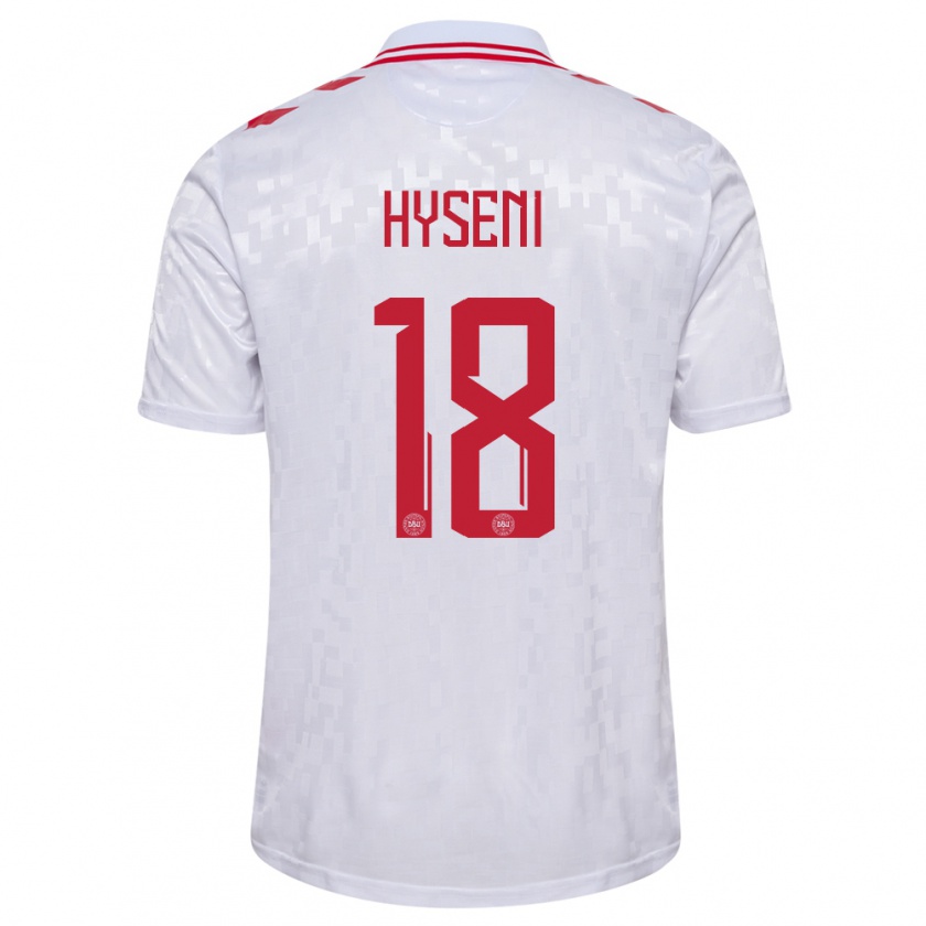 Kandiny Niño Camiseta Dinamarca Olti Hyseni #18 Blanco 2ª Equipación 24-26 La Camisa Chile