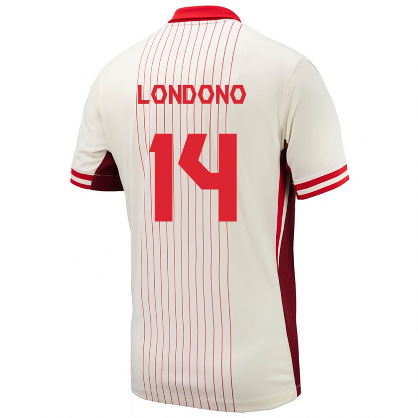 Kandiny Niño Camiseta Canadá Tyler Londono #14 Blanco 2ª Equipación 24-26 La Camisa Chile