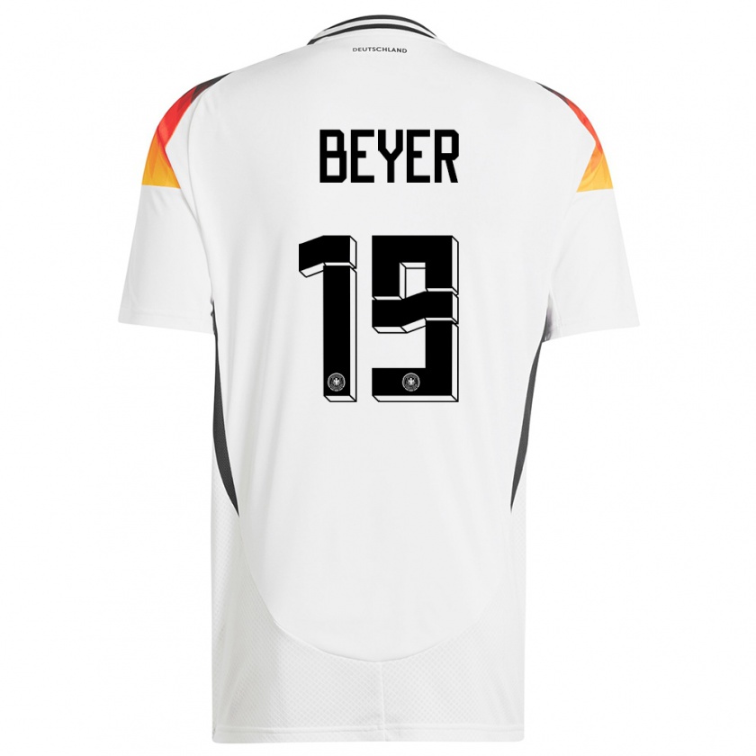 Kandiny Hombre Camiseta Alemania Jordan Beyer #19 Blanco 1ª Equipación 24-26 La Camisa Chile