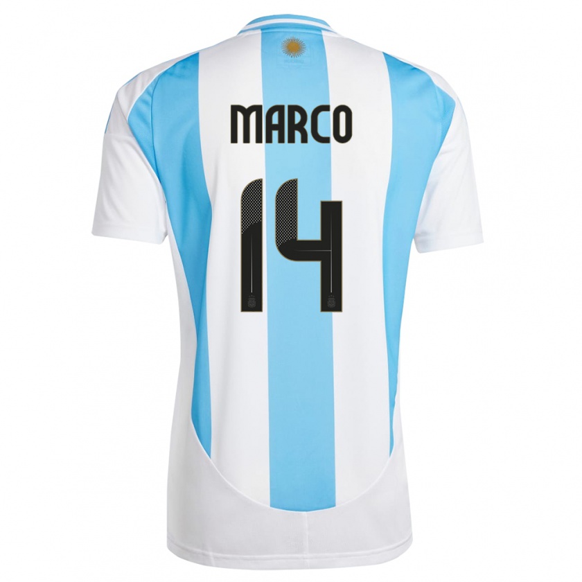 Kandiny Hombre Camiseta Argentina Francisco Marco #14 Blanco Azul 1ª Equipación 24-26 La Camisa Chile