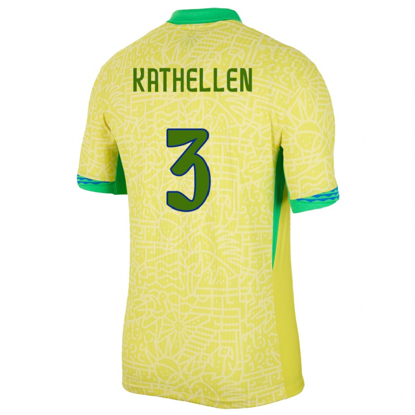 Kandiny Hombre Camiseta Brasil Kathellen #3 Amarillo 1ª Equipación 24-26 La Camisa Chile