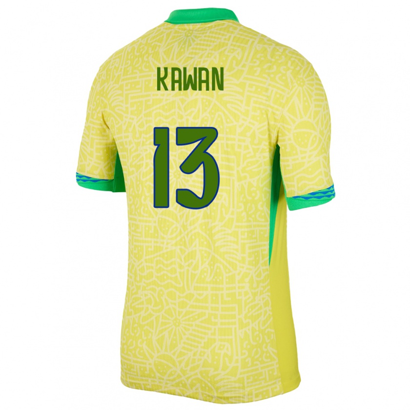 Kandiny Hombre Camiseta Brasil Lucas Kawan #13 Amarillo 1ª Equipación 24-26 La Camisa Chile