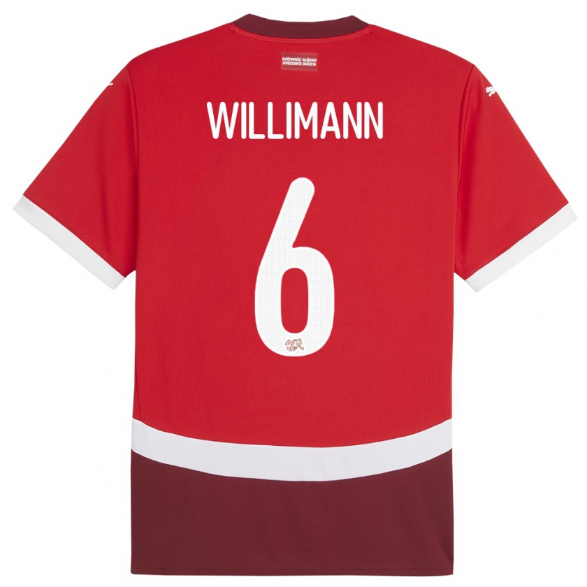 Kandiny Hombre Camiseta Suiza Mauricio Willimann #6 Rojo 1ª Equipación 24-26 La Camisa Chile