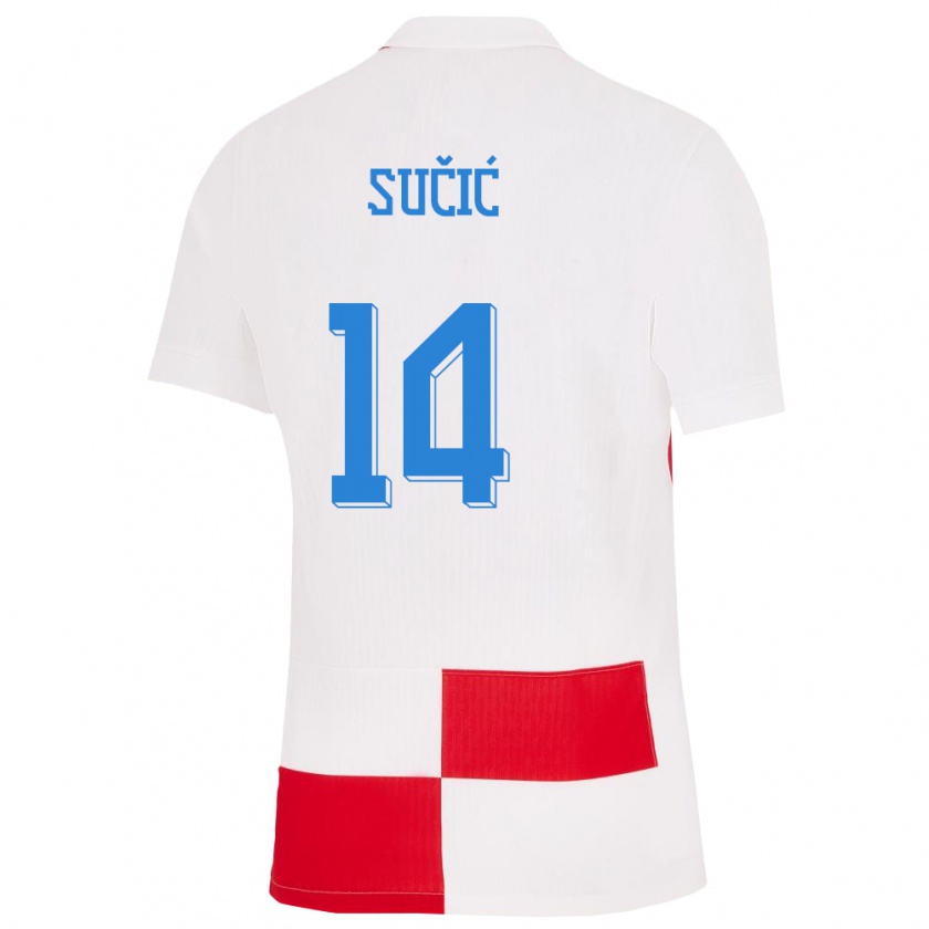 Kandiny Hombre Camiseta Croacia Luka Sucic #14 Blanco Rojo 1ª Equipación 24-26 La Camisa Chile