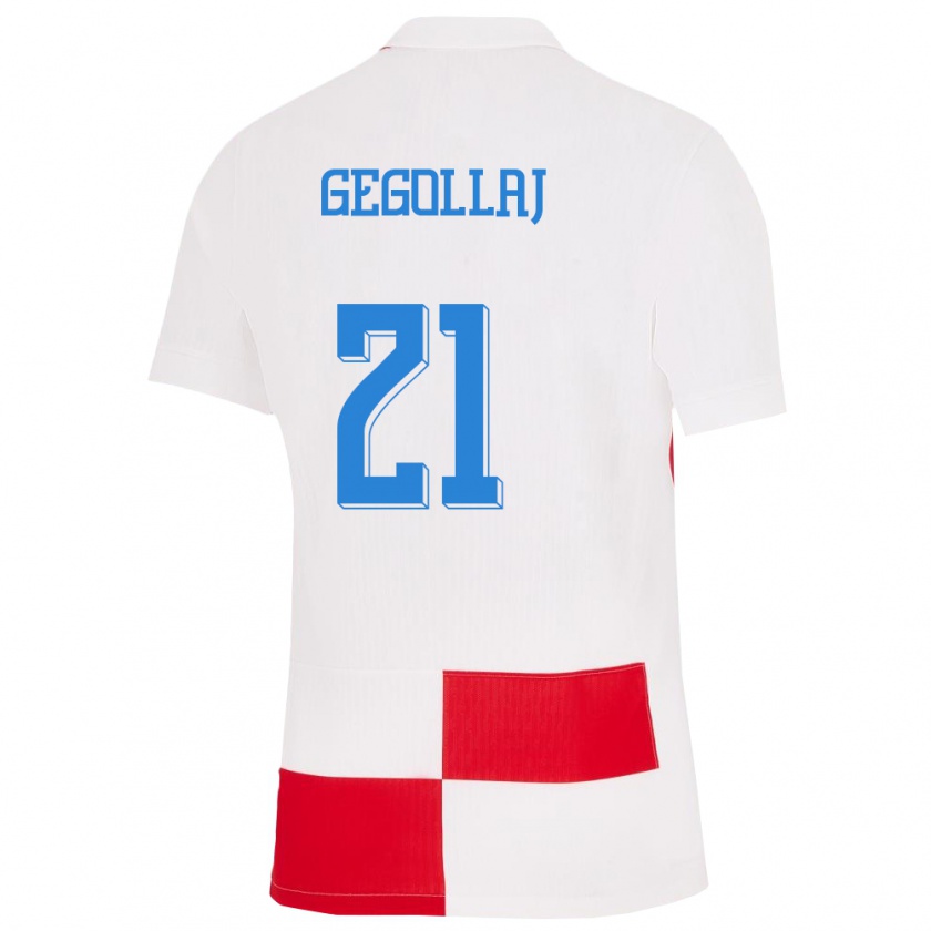 Kandiny Hombre Camiseta Croacia Fatjesa Gegollaj #21 Blanco Rojo 1ª Equipación 24-26 La Camisa Chile