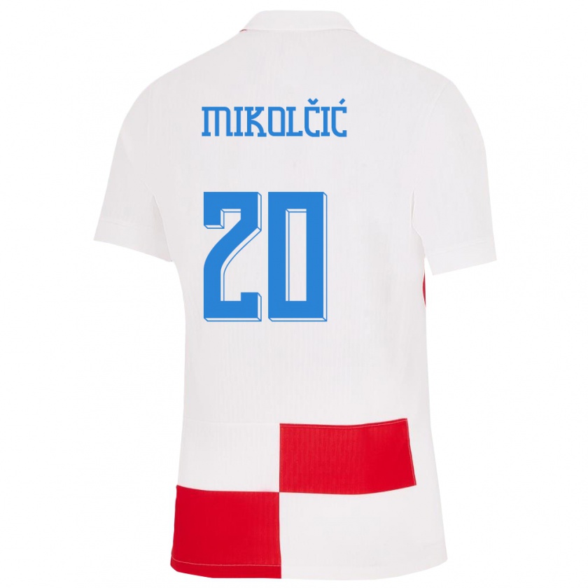 Kandiny Hombre Camiseta Croacia Simun Mikolcic #20 Blanco Rojo 1ª Equipación 24-26 La Camisa Chile