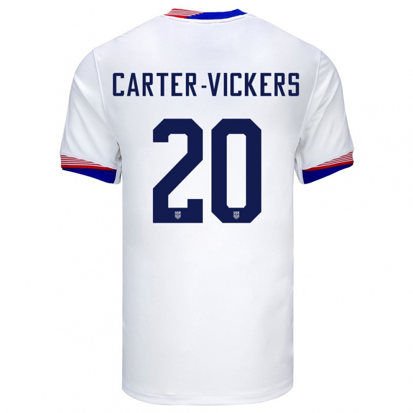 Kandiny Hombre Camiseta Estados Unidos Cameron Carter-Vickers #20 Blanco 1ª Equipación 24-26 La Camisa Chile