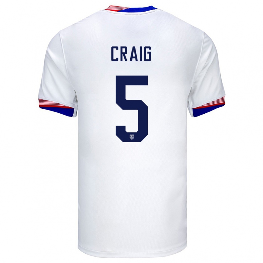 Kandiny Hombre Camiseta Estados Unidos Brandan Craig #5 Blanco 1ª Equipación 24-26 La Camisa Chile