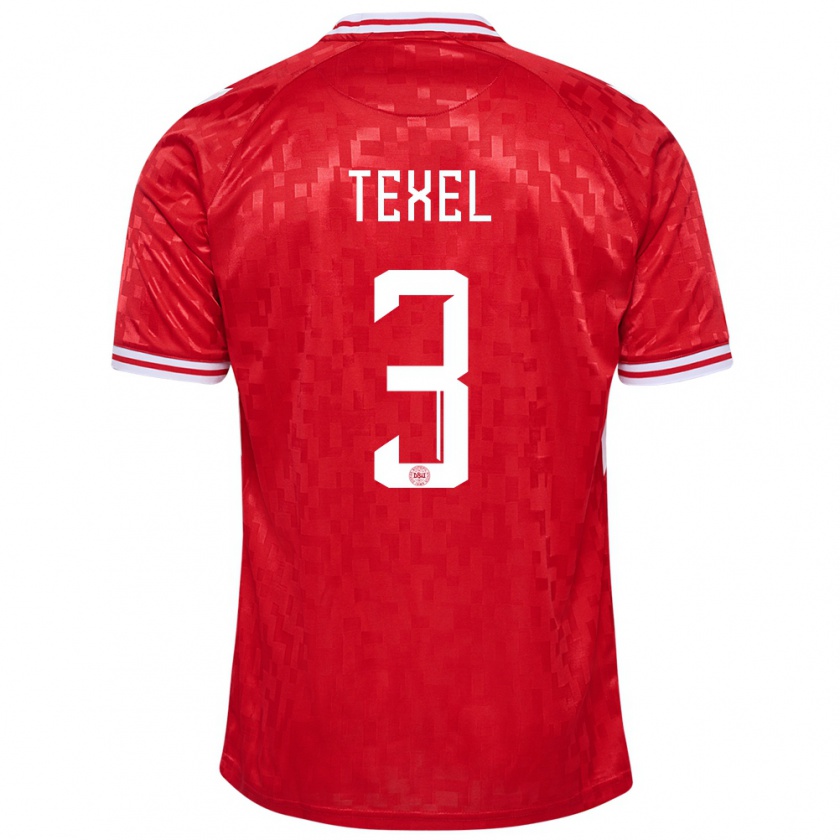 Kandiny Hombre Camiseta Dinamarca Pontus Texel #3 Rojo 1ª Equipación 24-26 La Camisa Chile