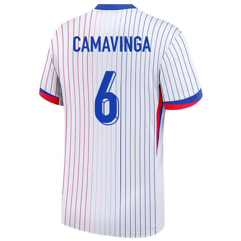 Kandiny Hombre Camiseta Francia Eduardo Camavinga #6 Blanco 2ª Equipación 24-26 La Camisa Chile