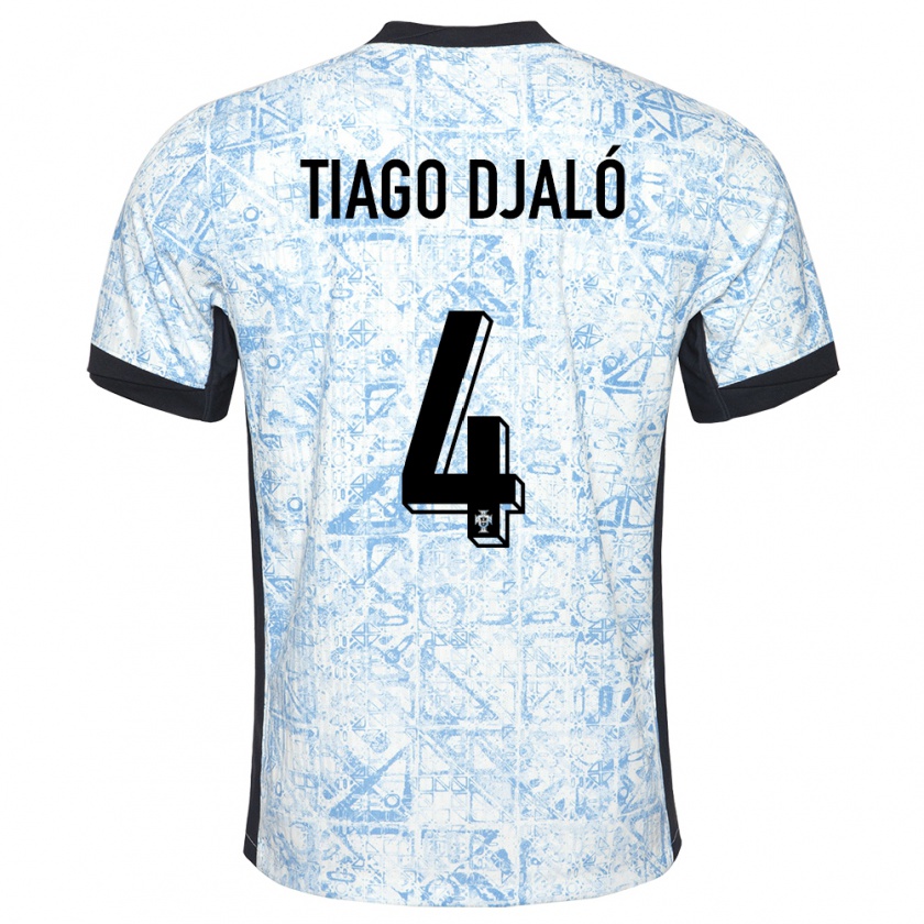 Kandiny Hombre Camiseta Portugal Tiago Djalo #4 Crema Azul 2ª Equipación 24-26 La Camisa Chile