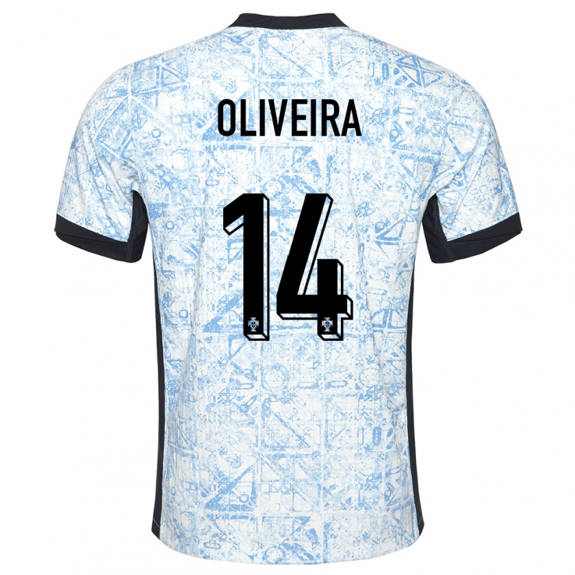 Kandiny Hombre Camiseta Portugal Hugo Oliveira #14 Crema Azul 2ª Equipación 24-26 La Camisa Chile