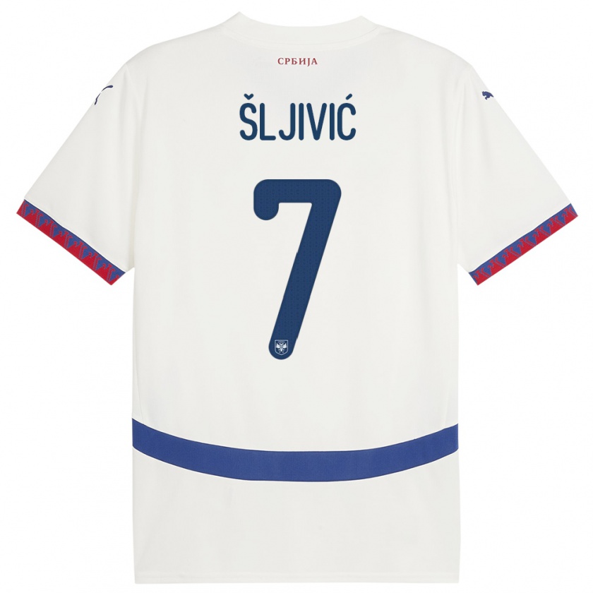 Kandiny Hombre Camiseta Serbia Jovan Sljivic #7 Blanco 2ª Equipación 24-26 La Camisa Chile