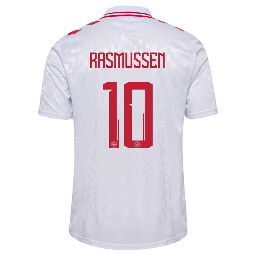 Kandiny Hombre Camiseta Dinamarca Christian Rasmussen #10 Blanco 2ª Equipación 24-26 La Camisa Chile