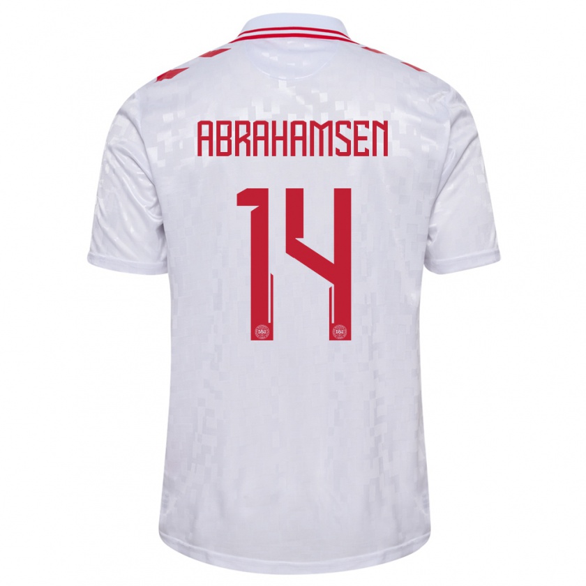 Kandiny Hombre Camiseta Dinamarca Mads Abrahamsen #14 Blanco 2ª Equipación 24-26 La Camisa Chile