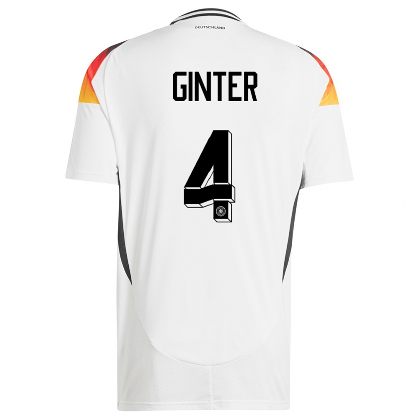 Kandiny Mujer Camiseta Alemania Matthias Ginter #4 Blanco 1ª Equipación 24-26 La Camisa Chile