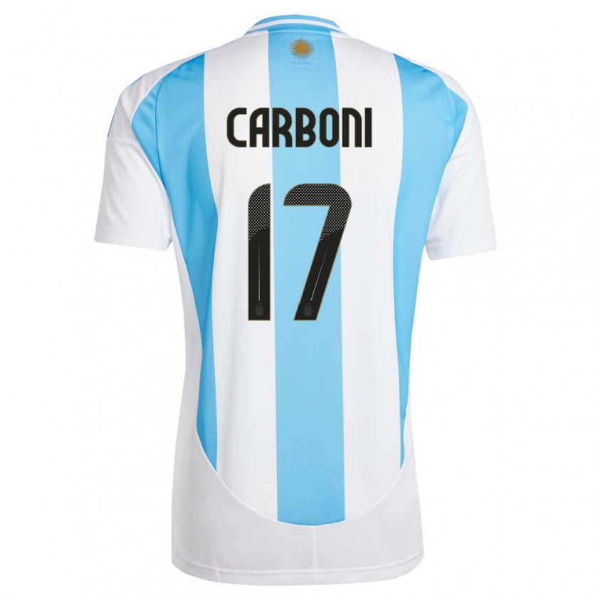 Kandiny Mujer Camiseta Argentina Valentin Carboni #17 Blanco Azul 1ª Equipación 24-26 La Camisa Chile