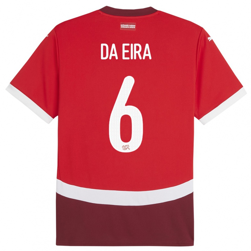 Kandiny Mujer Camiseta Suiza Stefanie Da Eira #6 Rojo 1ª Equipación 24-26 La Camisa Chile