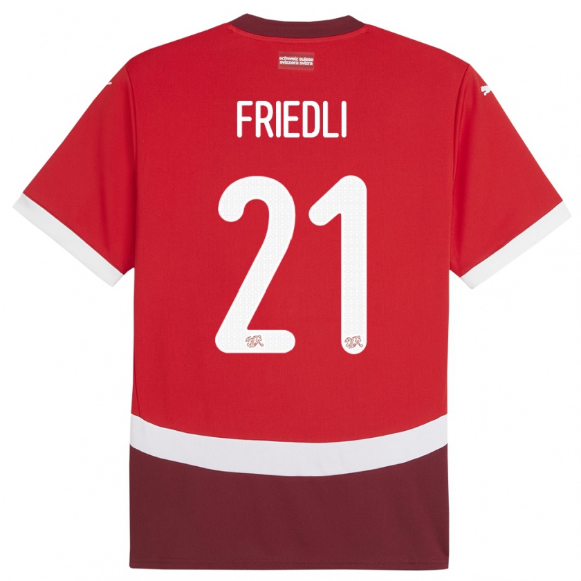 Kandiny Mujer Camiseta Suiza Seraina Friedli #21 Rojo 1ª Equipación 24-26 La Camisa Chile