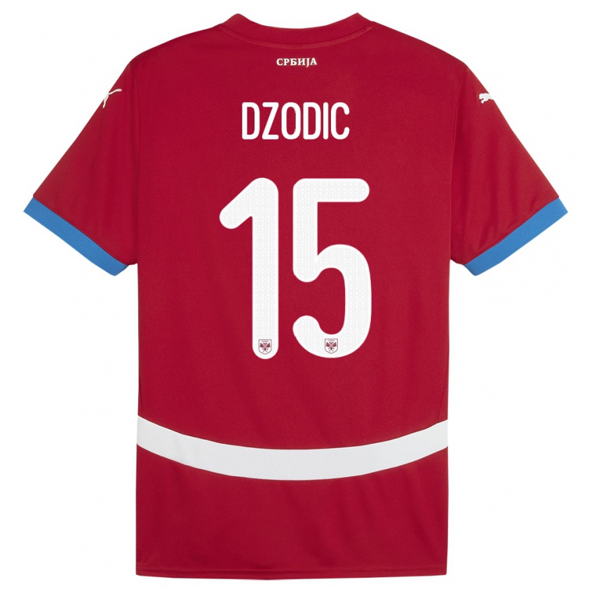 Kandiny Mujer Camiseta Serbia Stefan Dzodic #15 Rojo 1ª Equipación 24-26 La Camisa Chile