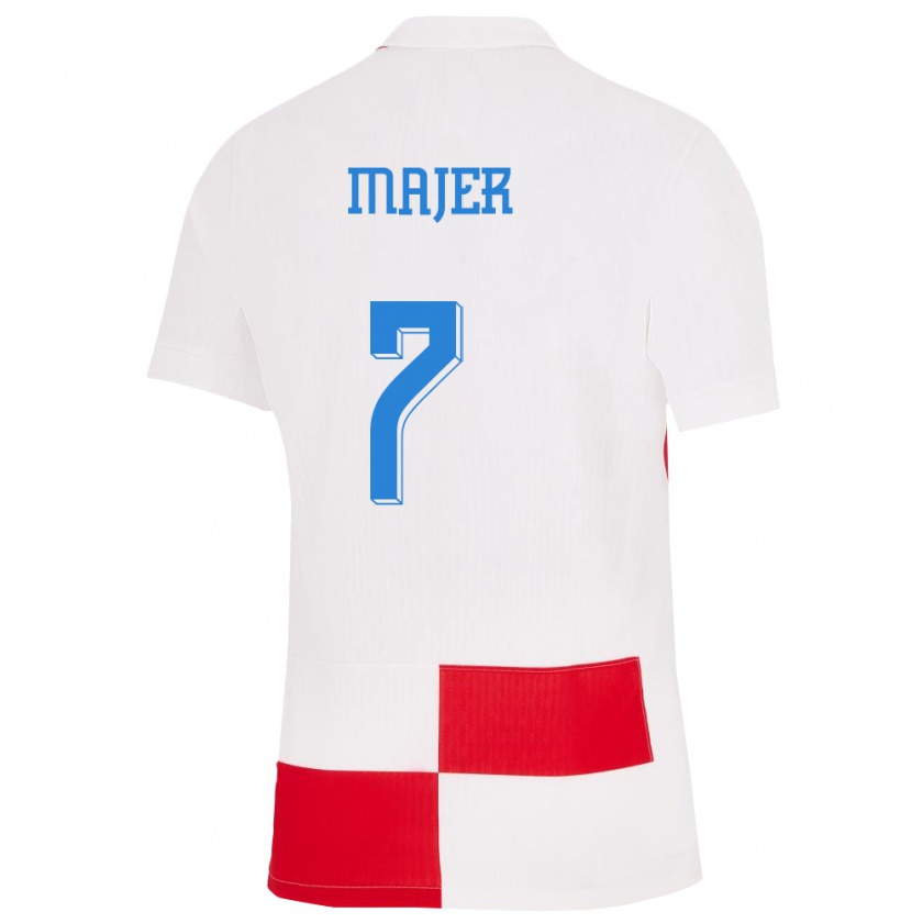 Kandiny Mujer Camiseta Croacia Lovro Majer #7 Blanco Rojo 1ª Equipación 24-26 La Camisa Chile