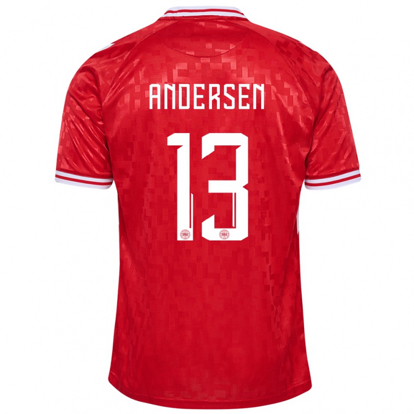 Kandiny Mujer Camiseta Dinamarca Frej Andersen #13 Rojo 1ª Equipación 24-26 La Camisa Chile