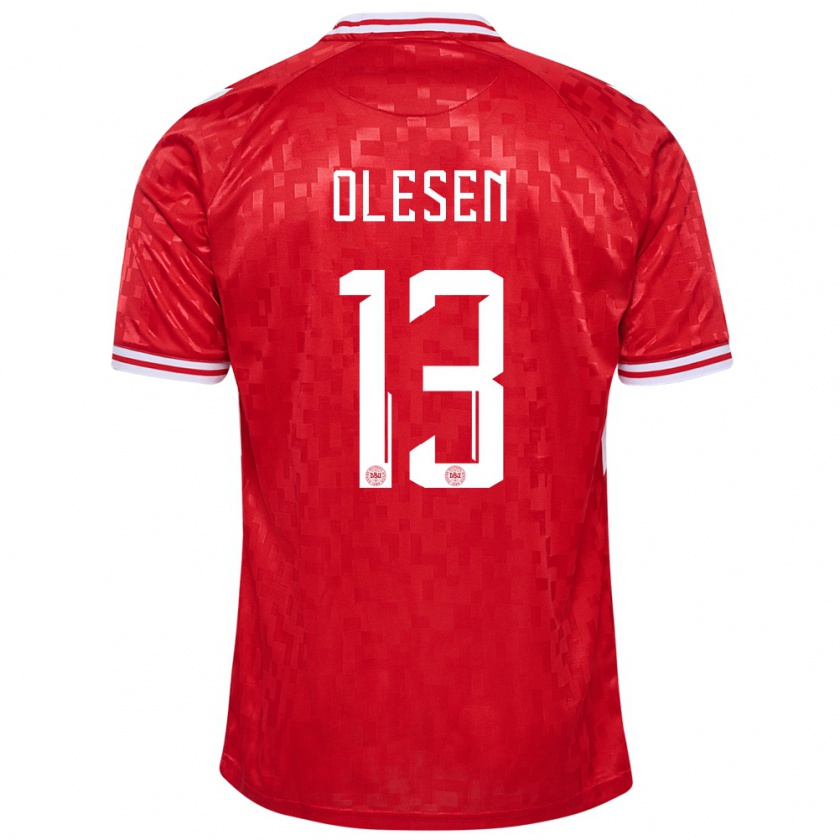 Kandiny Mujer Camiseta Dinamarca Karoline Olesen #13 Rojo 1ª Equipación 24-26 La Camisa Chile