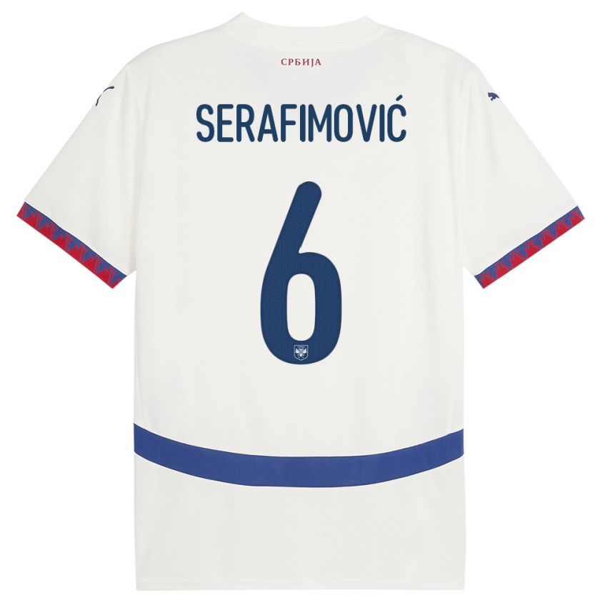 Kandiny Mujer Camiseta Serbia Vojin Serafimovic #6 Blanco 2ª Equipación 24-26 La Camisa Chile