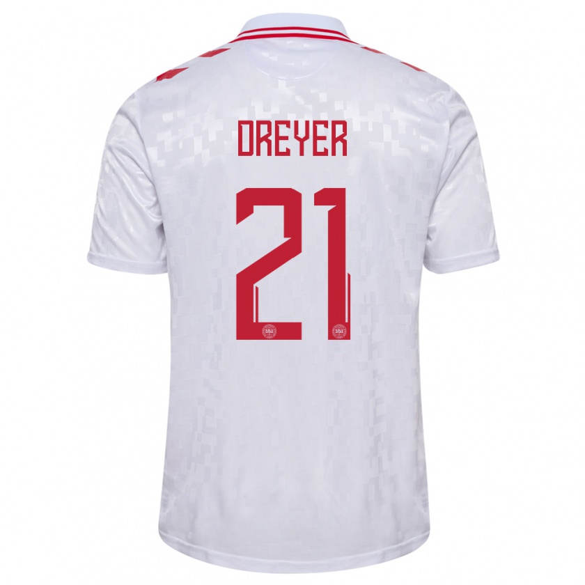 Kandiny Mujer Camiseta Dinamarca Anders Dreyer #21 Blanco 2ª Equipación 24-26 La Camisa Chile