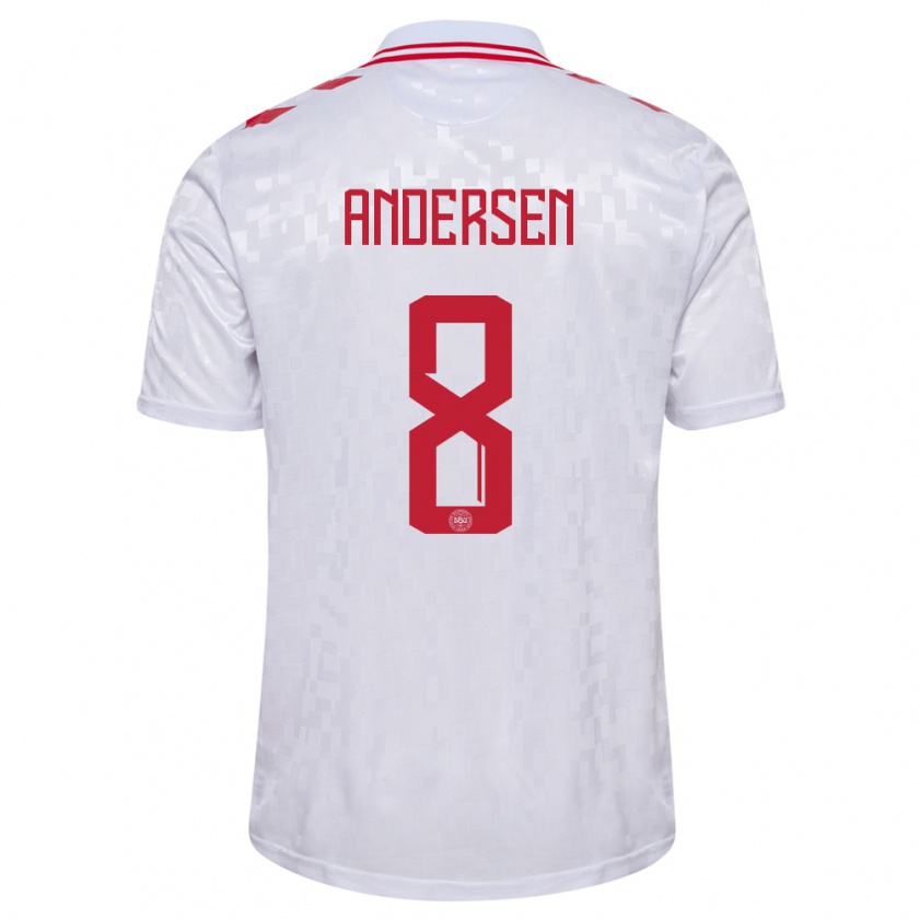 Kandiny Mujer Camiseta Dinamarca Silas Andersen #8 Blanco 2ª Equipación 24-26 La Camisa Chile