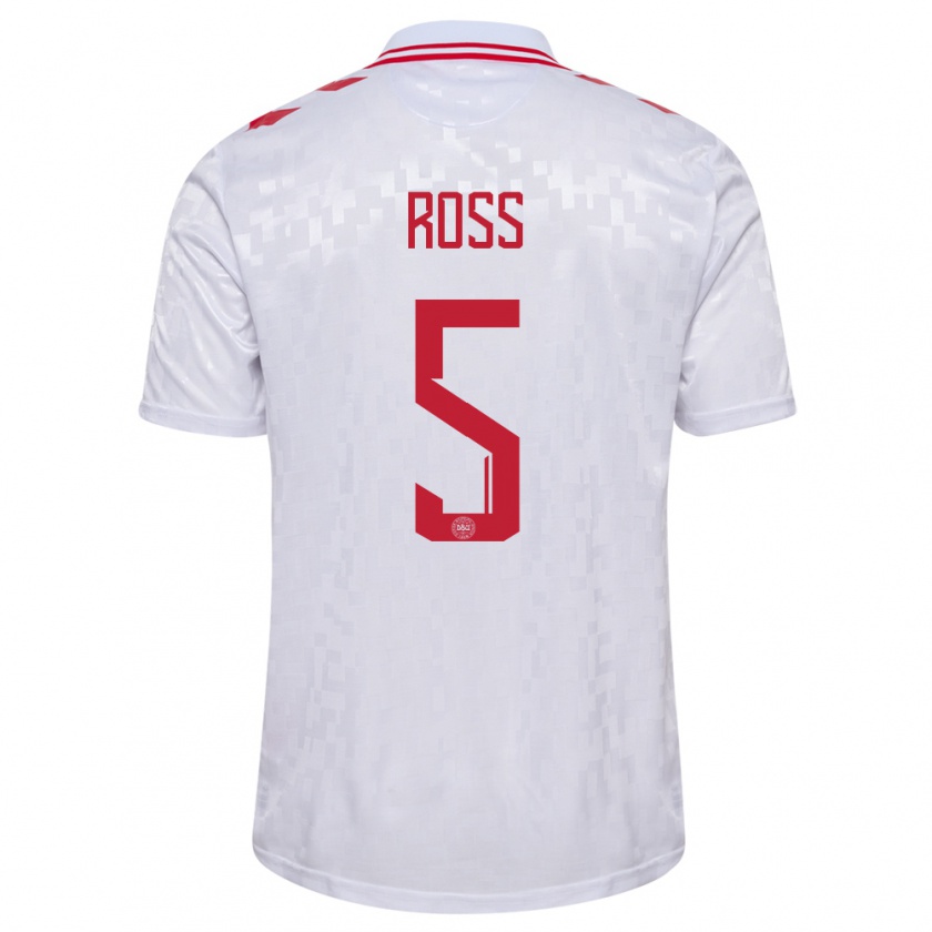 Kandiny Mujer Camiseta Dinamarca Mathias Ross #5 Blanco 2ª Equipación 24-26 La Camisa Chile