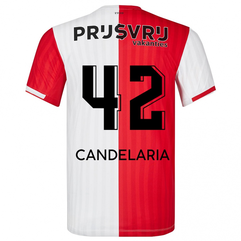Kandiny Niño Camiseta Jayden Candelaria #42 Rojo Blanco 1ª Equipación 2023/24 La Camisa Chile