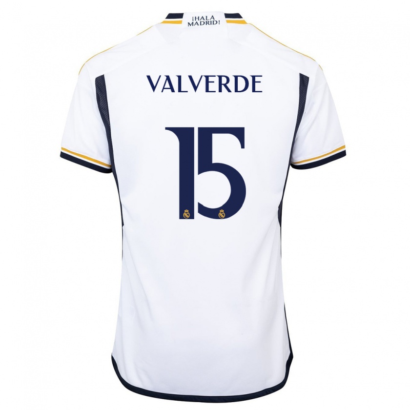 Kandiny Niño Camiseta Federico Valverde #15 Blanco 1ª Equipación 2023/24 La Camisa Chile