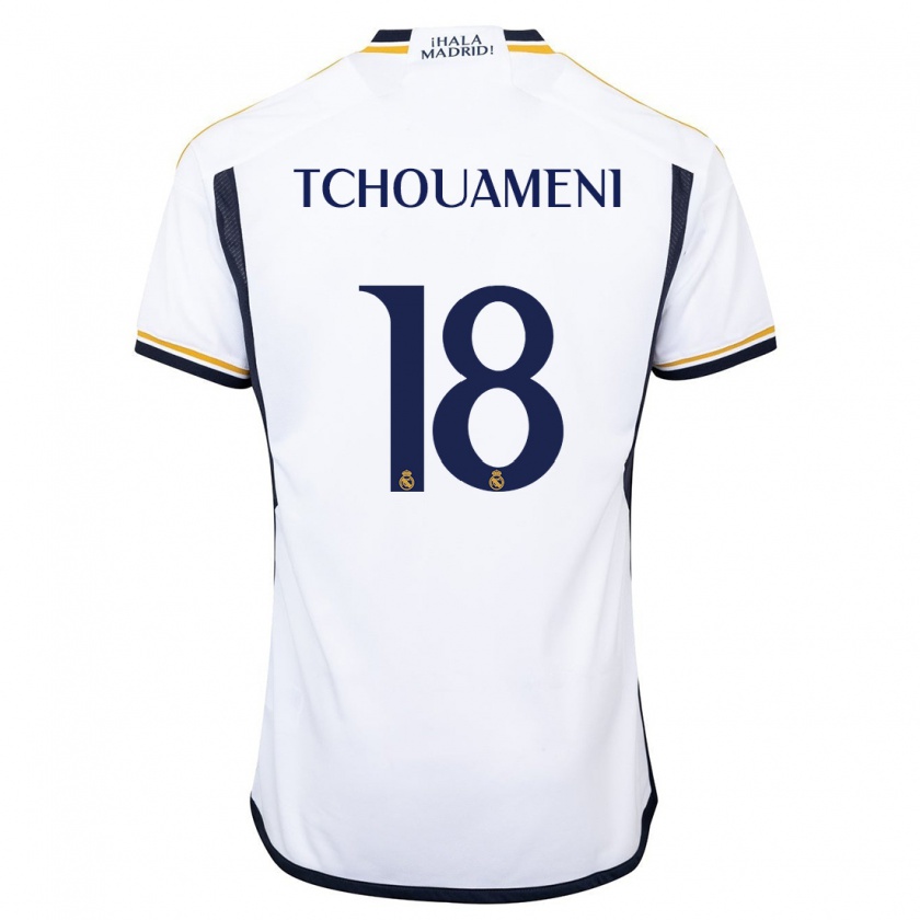 Kandiny Niño Camiseta Aurélien Tchouaméni #18 Blanco 1ª Equipación 2023/24 La Camisa Chile