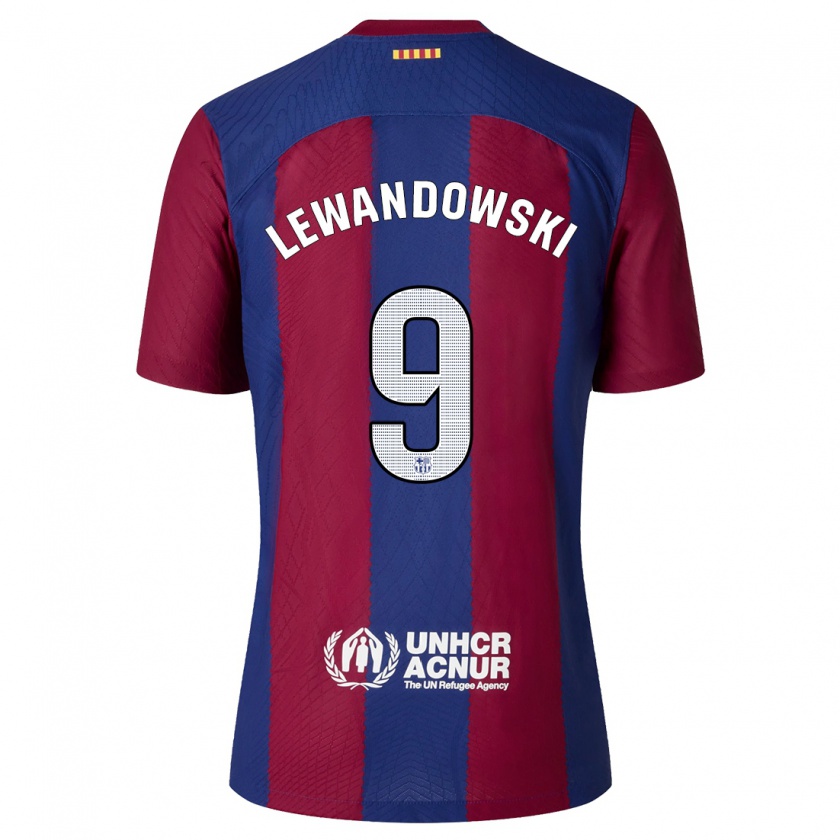 Kandiny Niño Camiseta Robert Lewandowski #9 Rojo Azul 1ª Equipación 2023/24 La Camisa Chile