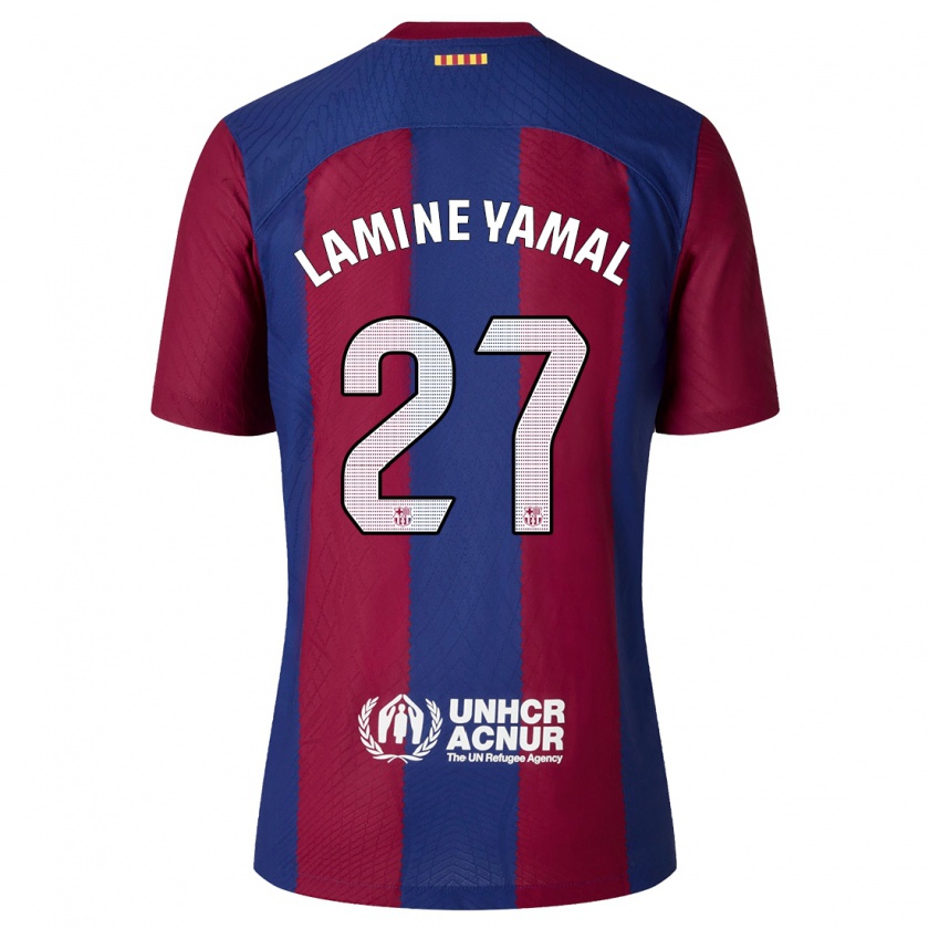 Kandiny Niño Camiseta Lamine Yamal #27 Rojo Azul 1ª Equipación 2023/24 La Camisa Chile