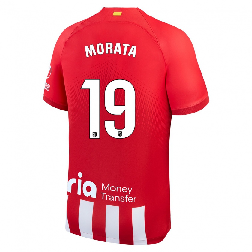 Kandiny Niño Camiseta Álvaro Morata #19 Rojo Blanco 1ª Equipación 2023/24 La Camisa Chile