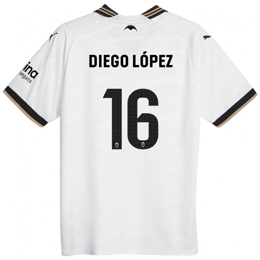 Kandiny Niño Camiseta Diego López #16 Blanco 1ª Equipación 2023/24 La Camisa Chile