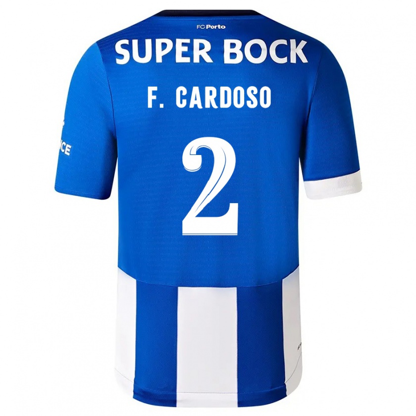 Kandiny Niño Camiseta Fábio Cardoso #2 Azul Blanco 1ª Equipación 2023/24 La Camisa Chile