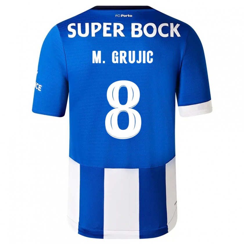 Kandiny Niño Camiseta Marko Grujic #8 Azul Blanco 1ª Equipación 2023/24 La Camisa Chile