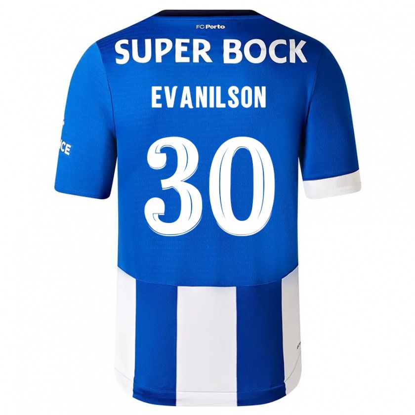 Kandiny Niño Camiseta Evanilson #30 Azul Blanco 1ª Equipación 2023/24 La Camisa Chile