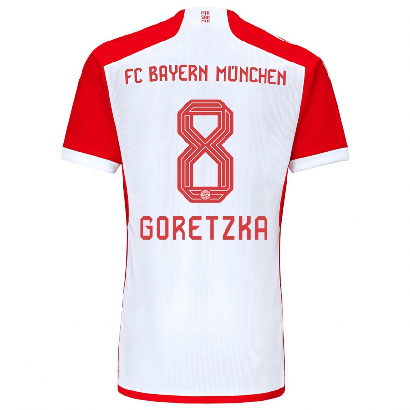 Kandiny Niño Camiseta Leon Goretzka #8 Rojo Blanco 1ª Equipación 2023/24 La Camisa Chile
