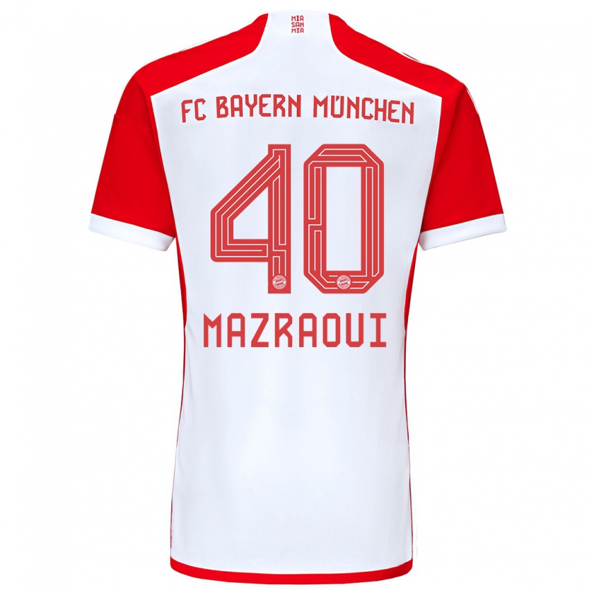 Kandiny Niño Camiseta Noussair Mazraoui #40 Rojo Blanco 1ª Equipación 2023/24 La Camisa Chile