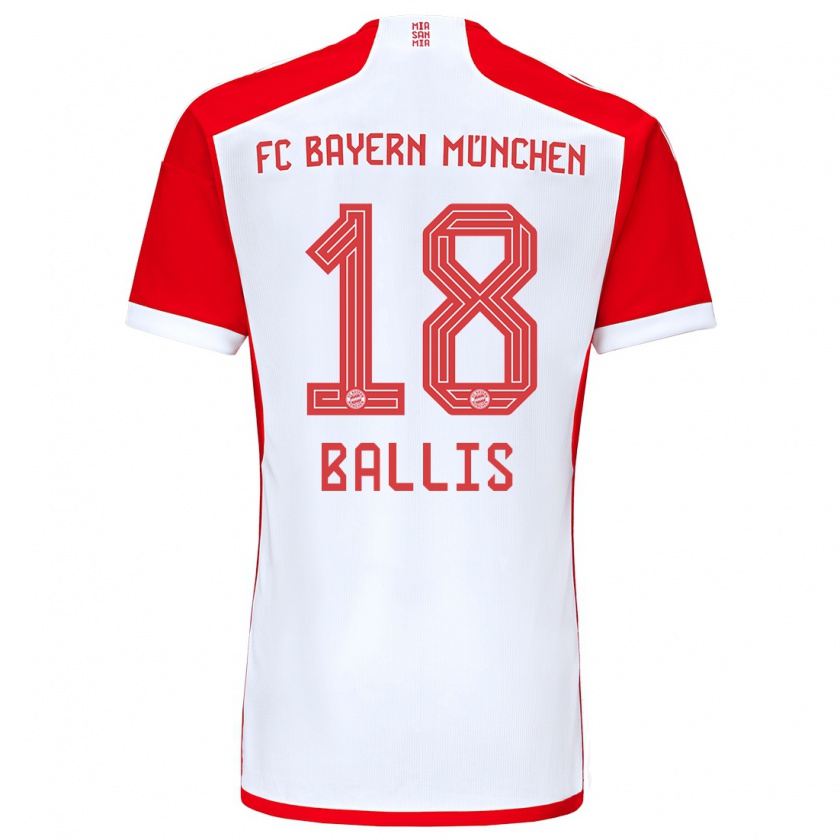 Kandiny Niño Camiseta Benjamin Ballis #18 Rojo Blanco 1ª Equipación 2023/24 La Camisa Chile