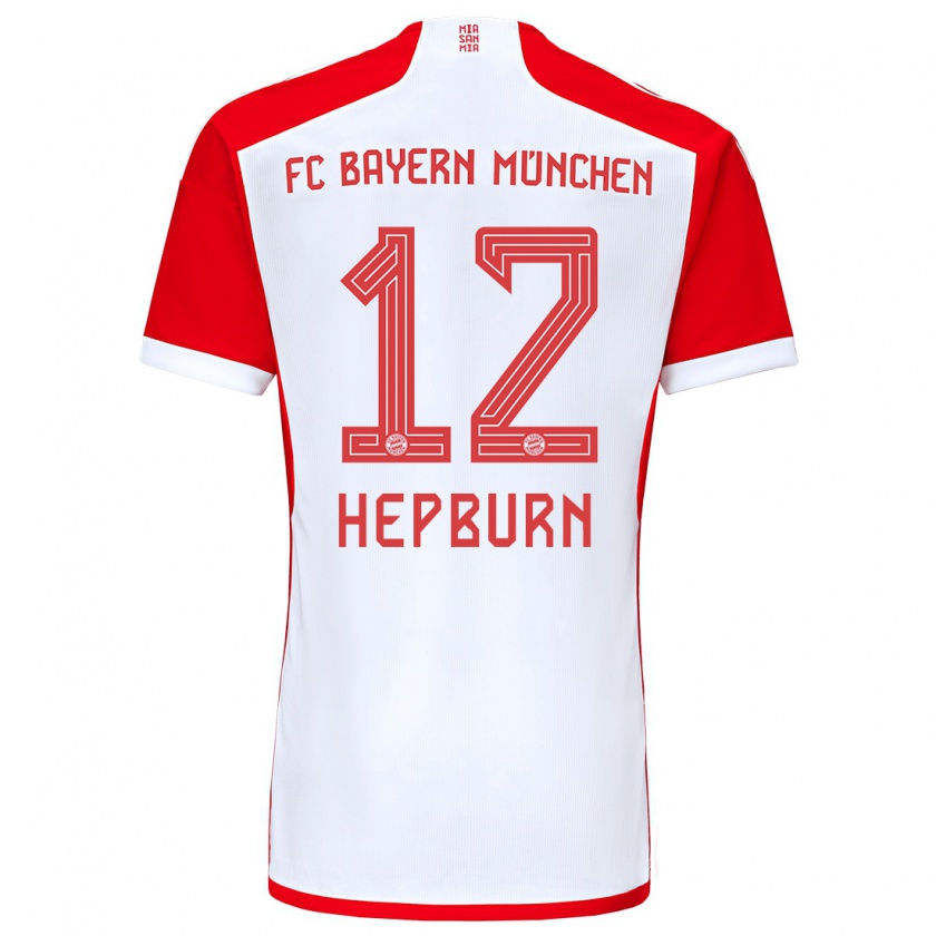 Kandiny Niño Camiseta Barry Hepburn #12 Rojo Blanco 1ª Equipación 2023/24 La Camisa Chile